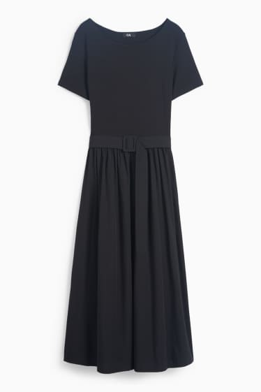 Damen - Fit & Flare Kleid mit Gürtel - schwarz