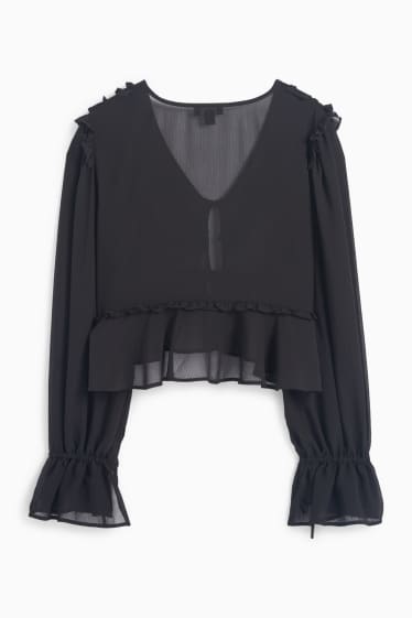 Women - Cropped chiffon blouse - black
