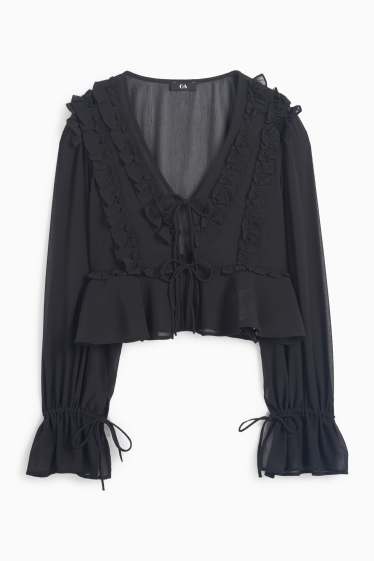 Women - Cropped chiffon blouse - black