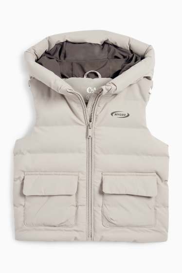 Kinderen: jongens - Bodywarmer met capuchon - waterafstotend - lichtgrijs