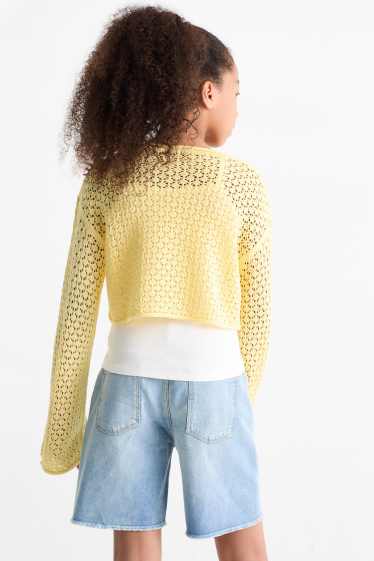 Kinderen: meisjes - Set - trui en topje - 2-delig - lichtgeel