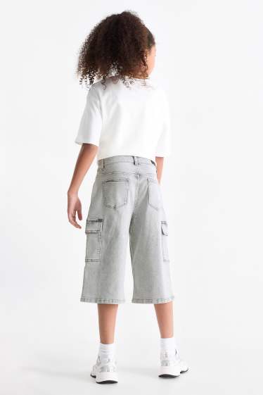 Kinderen: meisjes - Denim cargobermuda - jeanslichtgrijs