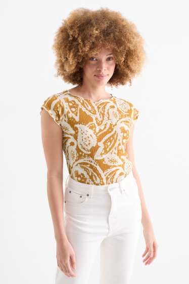 Donna - T-shirt - regular fit - fantasia - tessuto tramato - arancione