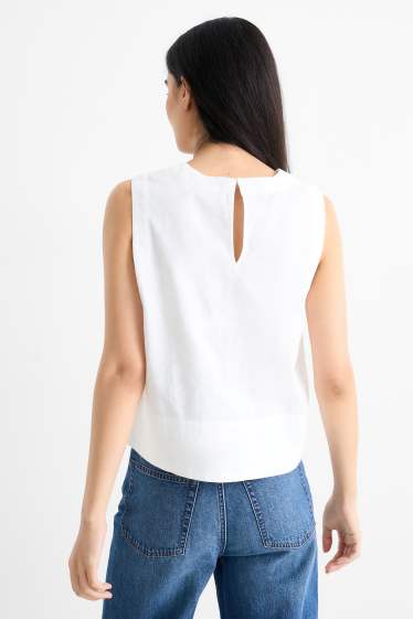 Damen - Blusentop - Leinen-Mix - weiss