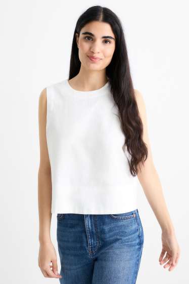 Damen - Blusentop - Leinen-Mix - weiss