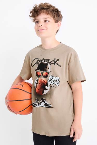 Děti - chlapci - Basketbalový motiv - tričko s krátkým rukávem - taupe
