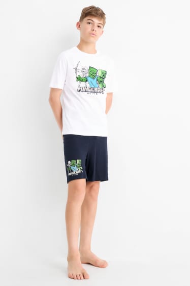 Kinderen: jongens - Minecraft - shortama - 2-delig - wit / zwart