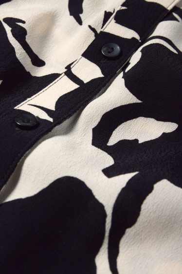 Dames - Blousejurk van viscose - gebloemd - wit / zwart