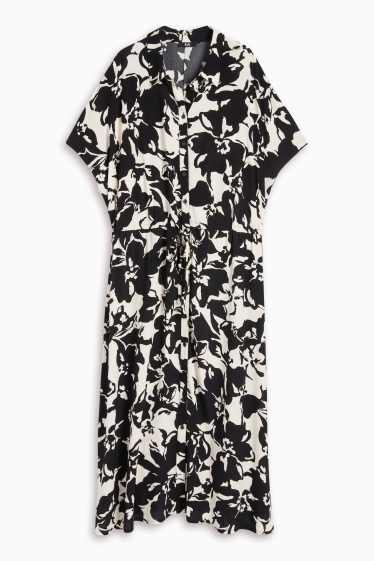 Dames - Blousejurk van viscose - gebloemd - wit / zwart