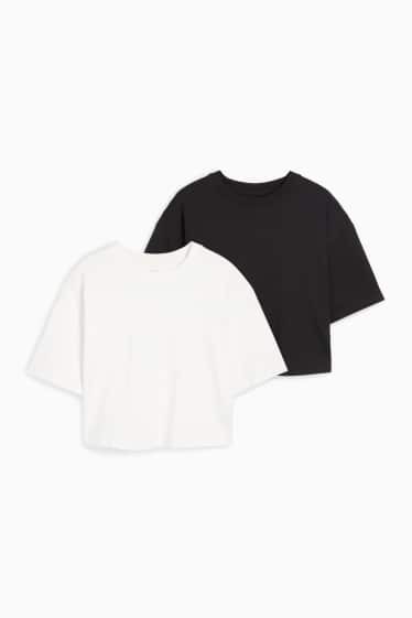 Kinderen: meisjes - Set van 2 - T-shirt - wit / zwart