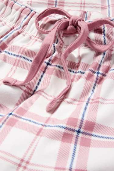 Dames - Flanellen pyjamabroek - geruit - wit / roze