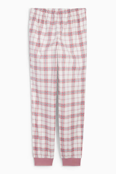 Dames - Flanellen pyjamabroek - geruit - wit / roze