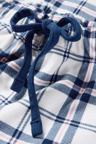 Dames - Flanellen pyjamabroek - geruit - donkerblauw / wit