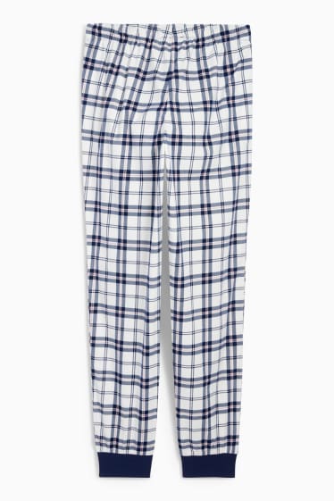 Dames - Flanellen pyjamabroek - geruit - donkerblauw / wit