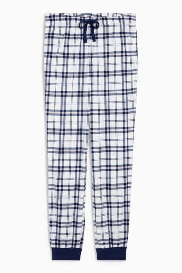 Dames - Flanellen pyjamabroek - geruit - donkerblauw / wit