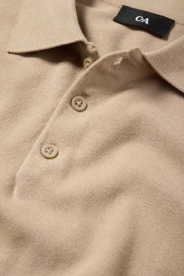 Heren - Gebreid poloshirt - beige