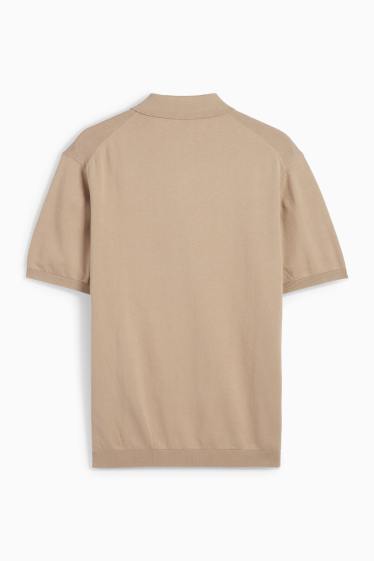 Heren - Gebreid poloshirt - beige