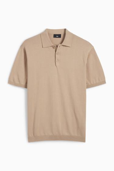 Heren - Gebreid poloshirt - beige