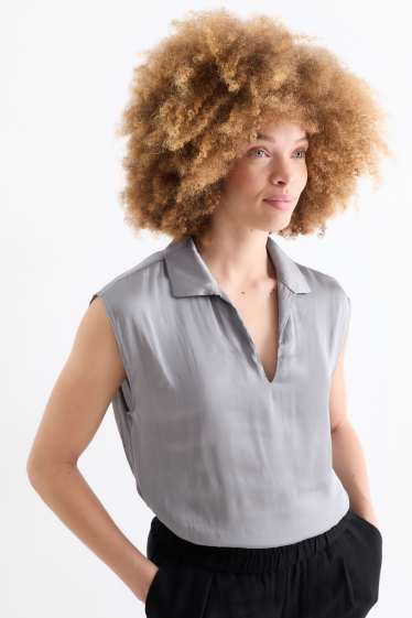 Damen - Satin-Blusentop - grau