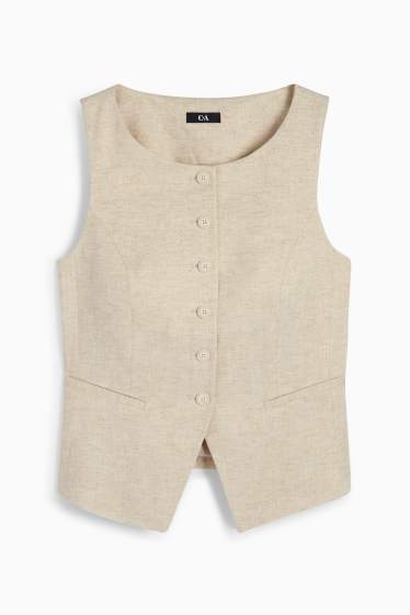 Damen - Business-Weste - Relaxed Fit - Leinen-Mix - beige / gold