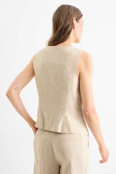 Damen - Business-Weste - Relaxed Fit - Leinen-Mix - beige / gold