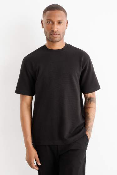 Men - T-shirt - relaxed fit - ribbed - black