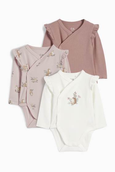 Baby Jungen - Multipack 3er - Igel, Reh und Kaninchen - Baby-Wickelbody - rosa