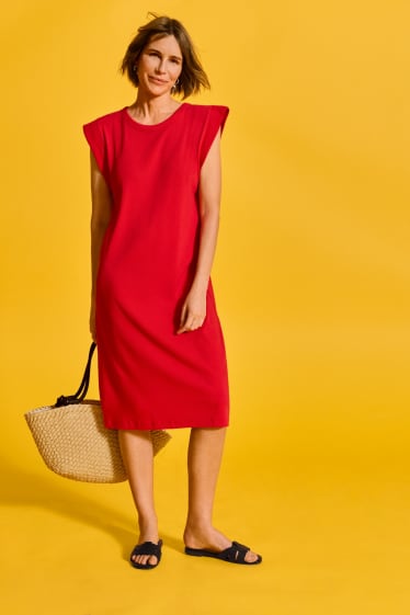 Femei - Rochie-tricou - reiată - roșu