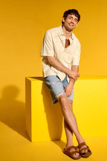 Men - Shirt - relaxed fit - kent collar - patterned - light beige