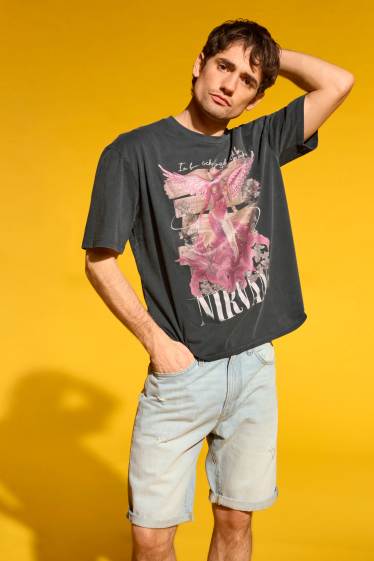 Heren - T-shirt - oversized - Nirvana - zwart