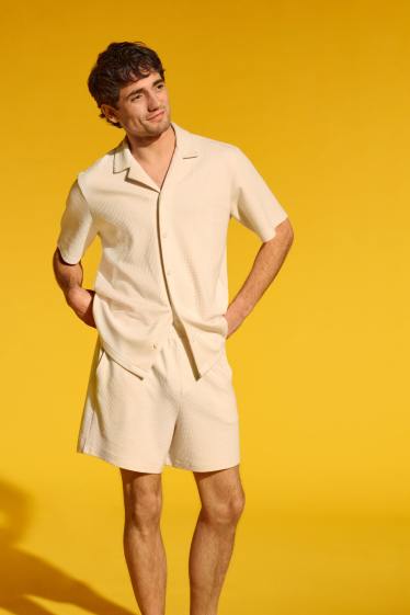 Herren - Hemd - Relaxed Fit - Reverskragen - strukturiert - hellbeige