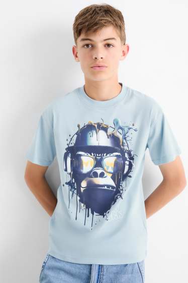 Kinder Buben - Affe - Kurzarmshirt - hellblau