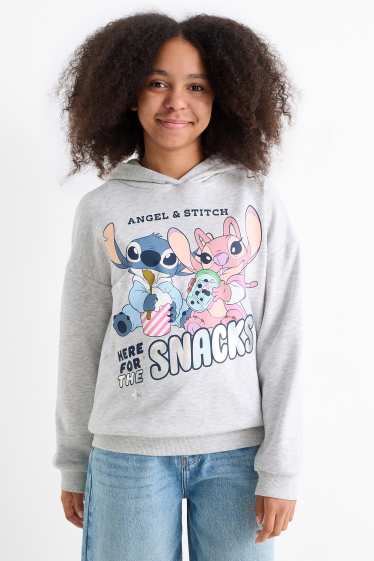 Bambine - Lilo & Stitch - felpa con cappuccio - grigio chiaro melange
