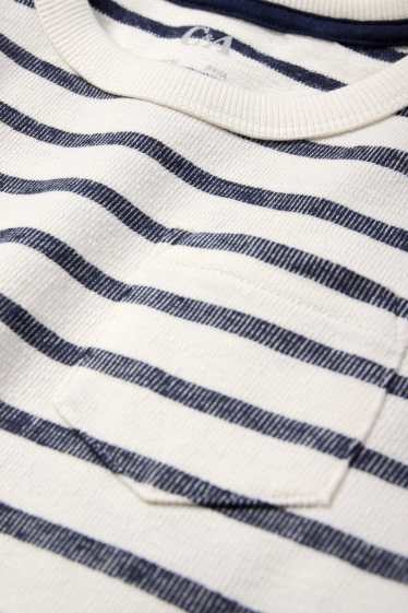 Kinderen: jongens - Sweatshirt - geribd - gestreept - donkerblauw / crème wit