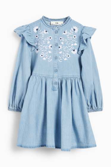 Enfants filles - Fleur - robe en jean - bleu