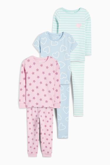 Children Girls - Multipack of 3 - heart and stars - pyjamas - 6 piece - rose