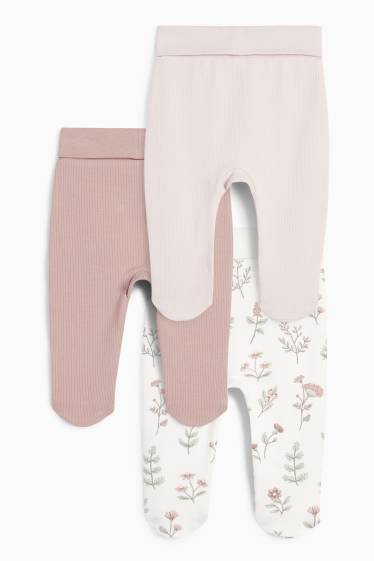 Bebeluși - fete - Multipack 3 perechi - floricele - pantaloni nou-născuți - alb-crem