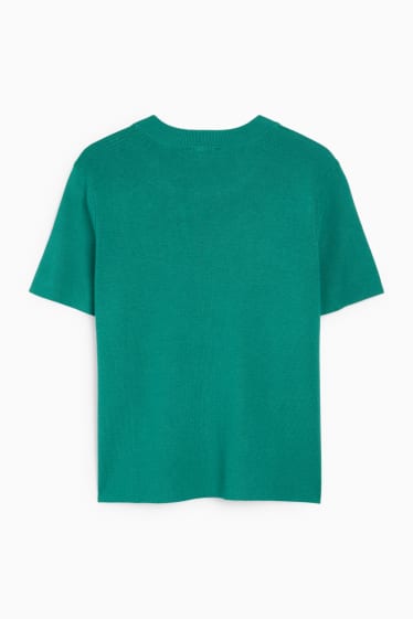 Damen - Strickpullover - kurzarm - dunkelgrün