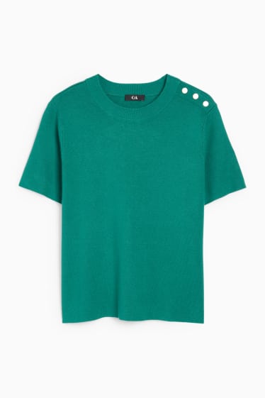 Damen - Strickpullover - kurzarm - dunkelgrün