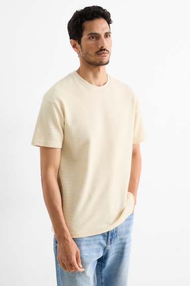 Men - T-shirt - relaxed fit - textured - creme