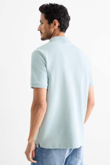 Men - Polo shirt - textured - light blue