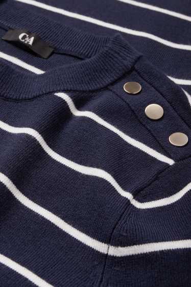 Damen - Strickpullover - kurzarm - gestreift - dunkelblau