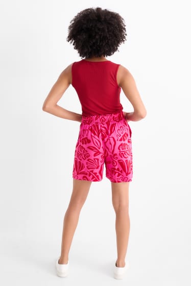 Femmes - Short - high waist - à motif - rose