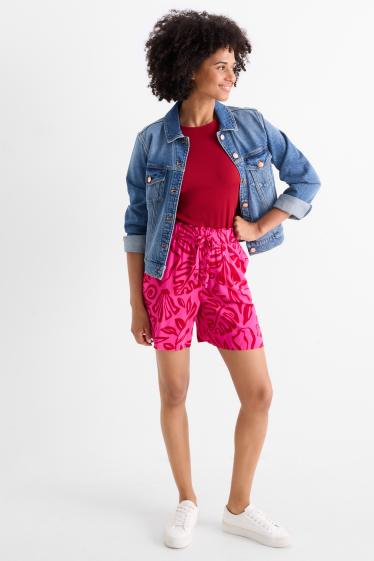Femmes - Short - high waist - à motif - rose