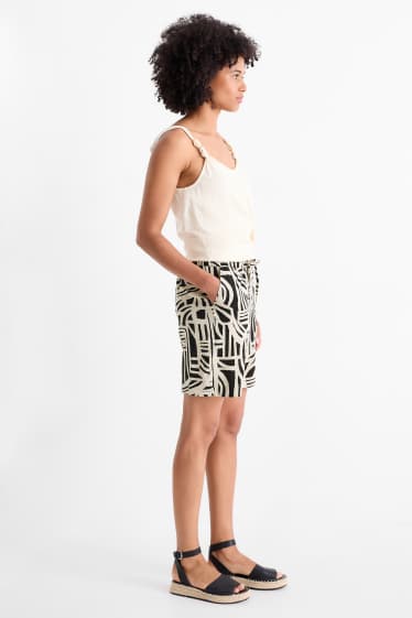 Dámské - Šortky - high waist - se vzorem - černá/béžová