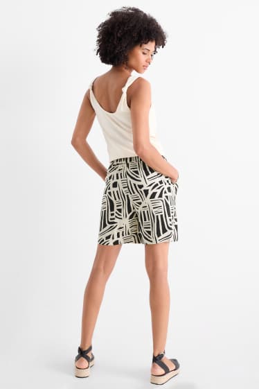 Dámské - Šortky - high waist - se vzorem - černá/béžová