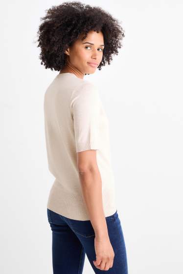 Dames - Gebreide trui - korte mouwen - licht beige