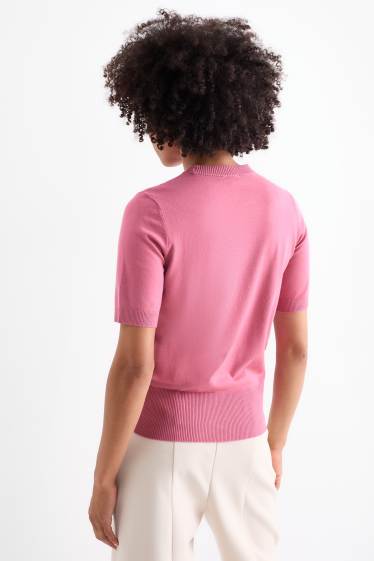 Dames - Gebreide trui - korte mouwen - donker rose
