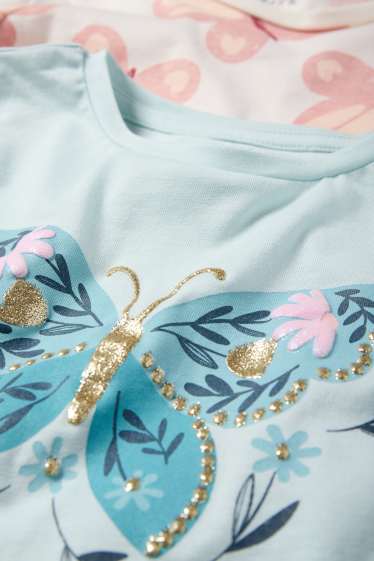 Kinderen: meisjes - Set van 2 - vlinder - longsleeve - turquoise