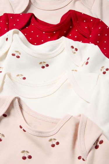 Baby: meisjes - Set van 5 - kers - rompertje - licht beige